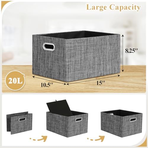 Posprica Closet Storage Bins, 4 Pack Closet Shelf Organizers, Linen Fabric Decorative Storage Baskets for Organizing, Foldable Storage Box for Clothes, 15x10.5x8.25 Inch (Black) - Image 5