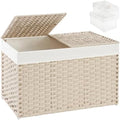 SETVSON Storage Basket with Lid 160L Wicker Baskets Storage Light Khaki by SETVSON