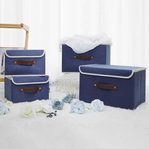 ANMINY Fabric Storage Box Bins with Lids, Blue, 15"x10"x10", 4 Pack - Image 2