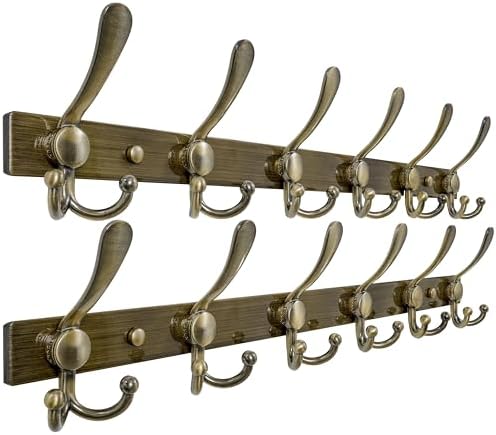 Dseap Coat Rack Wall Mount 24 Inch, Heavy Duty 12-Gauge Base vs Flimsy 1mm, Double-Thick Solid Anti-Snap Hooks, Stainless Steel 6-Hook Hanger for Clothes Hat Closet Entryway, Bronze, Pack of 2 by Dseap