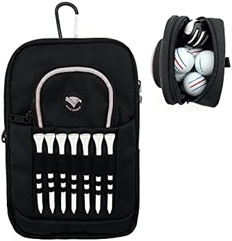 Golf Bag Pouch for Balls and Accessories | 3 Zipper Pockets | Detachable Clip | Store Up to 15 Balls | Front Tee Holder and 10 Bamboo Tees 3 1/4 in by VIVAEAGLE