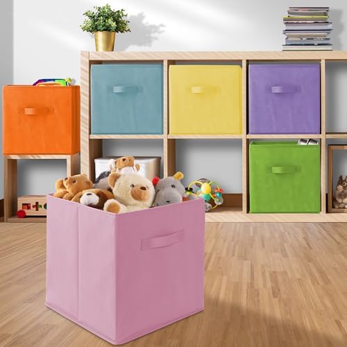 Casafield Set of 12 Collapsible Fabric Cube Storage Bins, Multicolor - 13" Foldable Cloth Baskets for Shelves, Cubby Organizers & More - Image 5