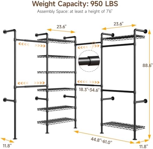 ONBRILL L4 Wall Mounted Heavy Duty Corner Industrial Pipe Clothing Rack - Image 3
