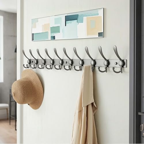 Dseap Coat Rack Wall Mount 37 Inch, Heavy Duty 12-Gauge Base vs Flimsy 1mm, Double-Thick Solid Anti-Snap Hooks, 16” Stud-Mount, Stainless Steel 10-Hook Hanger for Closet Entryway, Grey - Image 4