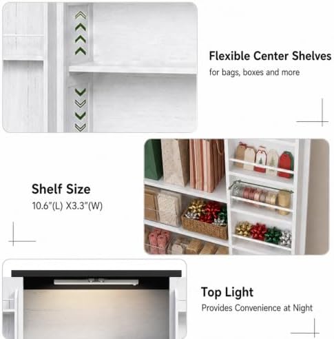 FIMELLO 71" H Gift Wrap Storage Cabinet, Craft Storage Cabinet,White Grain - Image 4