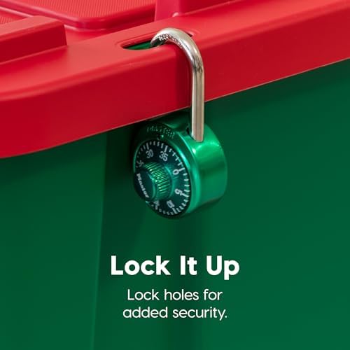 IRIS USA 4-Pack 12 Gallon Storage Bins with Lids |Made in USA| Heavy Duty Plastic Tote Containers for Seasonal Organization, Large - Green/Red - Image 3