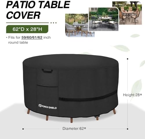 Porch Shield Waterproof 600D Round Patio Table Cover 62 inch, Black - Image 2