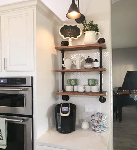 DR.IRON Industrial Pipe Shelving 3 Tiers Wall Mount, Rustic Storage Shelves, Retro Bathroom Shelving (Black, 32" L) by DR.IRON