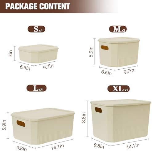 ANMINY Plastic Storage Bins Baskets with Lids, 12-Pack, 2XL+4L+2M+4S - Image 6