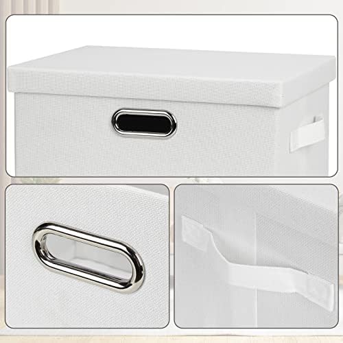 Graciadeco Medium 15" 21 Quart Collapsible Stackable Storage Bins with Lids, 5 Packs White Foldable Fabric Closet Storage Boxes with Lids, Lidded Heavy-duty Linen Baskets(15x11x8) - Image 6