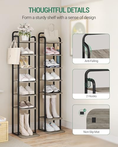 Hzuaneri 8 Tiers Vertical Shoe Rack, Tall Shoe Shelf with 2 Hooks - Image 3