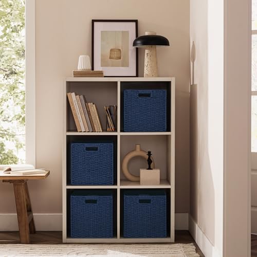 UBBCARE 3 Pack Wicker Basket, 11L×11H×10.5W inch Woven Paper Rope Storage Baskets for Shelves, Foldable Cube Storage bin with Handle, Storage Basket for Organizing & Decor, Navy Blue - Image 4