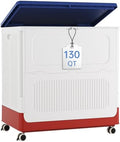 HAIXIN 130QT Large Storage Bin with Lid and Wheels, White-Blue-Red by HAIXIN