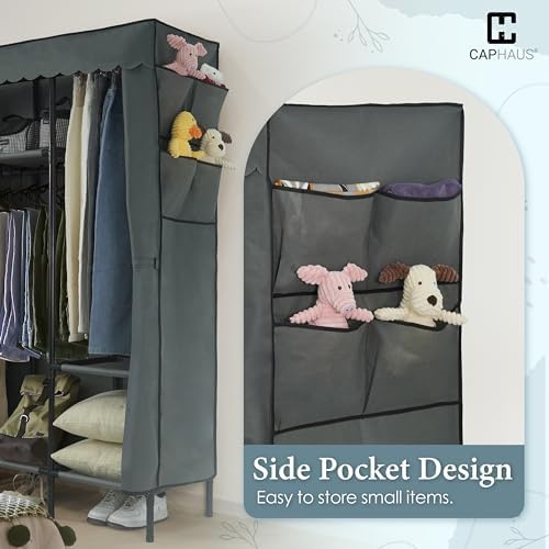 CAPHAUS 67-Inch Clothing Rack with Cover, Portable Closet Wardrobe, Covered Garment Rack for Hanging Clothes, 285LB Capacity Heavy-Duty Metal Frame Clothes Organizer Rack with Storage Shelves - Image 5