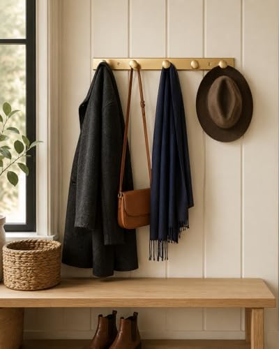 Goo-Ki Champagne Bronze Coat Rack Wall Mount with Escutcheon Backplate, Modern Heavy Duty Zinc Coat Hooks, Soft Gold Hat and Towel Hanger Rail for Entryway, Bathroom and Mudroom (5 Hooks) - Image 5