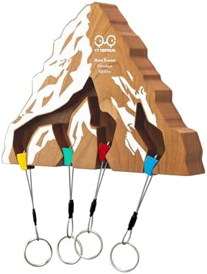 Cherry Wood Key Holder for Wall - Mountain Design, 4 Hooks, Decorative by YYVertical