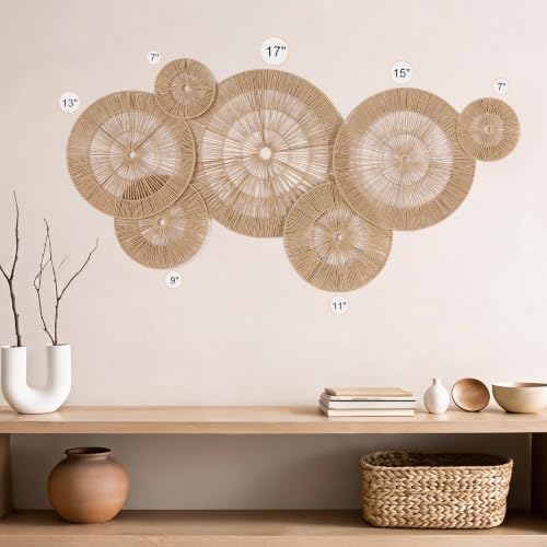 Mokof 7 Pack Handwoven Boho Baskets Wall Decor | Brown | 7"- 17" Diameter - Image 3