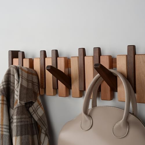 Beech Piano Key Coat Rack with 10 Flip Hooks - Image 5