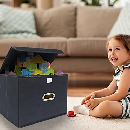 STOREONE Fabric Storage Cube Bins Foldable Organizer Container Collapsible Basket with Lids and Metal Handles, for Home, Bedroom, Closet 8 Pcs (Grey) - Image 5