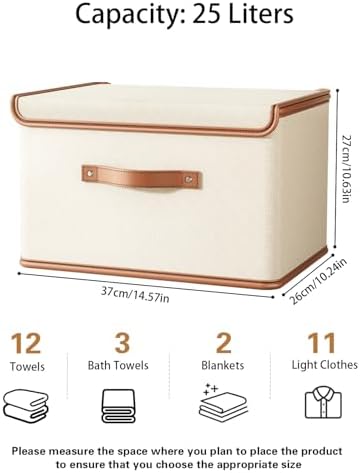 Tuza 4 Pack Storage Bins with Lids, Collapsible Closet Organizer Container, Fabric Organizer Box with Handles, Decorative Storage Boxes with Lids for Organizing Clothes, Books, File, White, Medium - Image 2