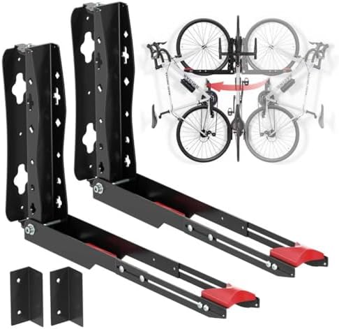Urban Deco Swivel Bike Wall Mount,Adjustable Bike Hanger,Space Saving Bike Rack Garage,Easy to Load and Unload Bike Rack Wall Mount Can Hold Up to 77 lbs (Black+red 2PK) by UrbanDeco