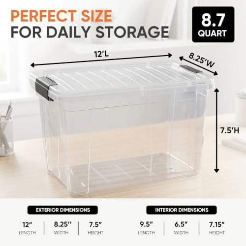 Superio 8.7 Quart Clear Plastic Storage Boxes with Lids, Stackable Organizer Containers, BPA-Free Storage Bins for Home, Office, School & Dorm, 8 Pack - Image 3