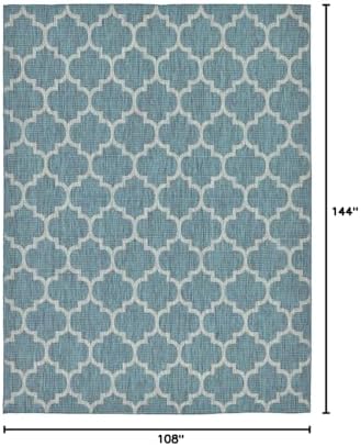 Unique Loom Outdoor Trellis Collection Area Rug (9' x 12' Rectangle, Teal/ Gray) - Image 2