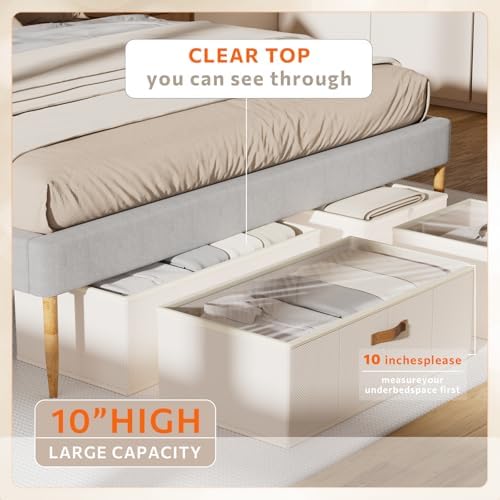 10inch 3 Pack Under Bed Storage Containers, 10 Inch Tall Underbed Clothes Storage Organizer Bin with Clear Window，Foldable Box Basket for Clothes, Closet, Bed Sheets and Blankets White - Image 3