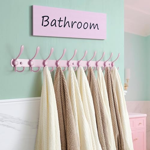 Dseap Coat Rack Wall Mount - 38” Long 10-Tri-Hooks Heavy Duty Coat Hanger Rail Wall Hooks for Hanging Coats Hats Clothing Clothes Purse Mudroom Entryway, Pink - Image 5