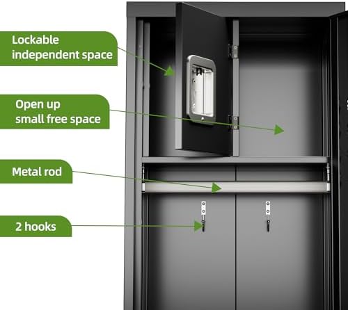 SUPEER 72-Inch Metal Locker with Hanging Rod and Interior Box, Black - Image 4