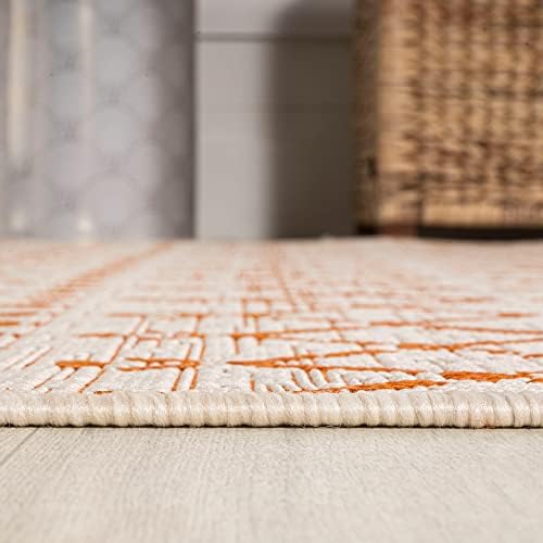 Eyely Moroccan Woven Square Rug 5X5 Cream/Orange, Indoor Outdoor Rug - Image 5