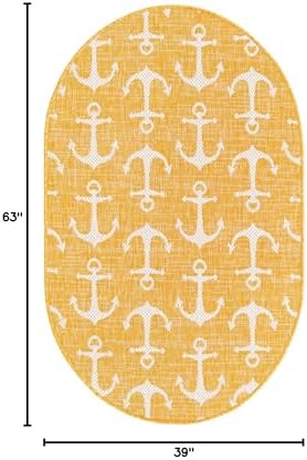 Unique Loom Outdoor Coastal Collection Area Rug - Ahoy (3' 3" x 5' 3" Oval, Yellow) - Image 2