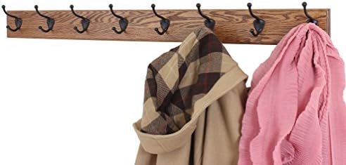 Oak Coat Rack with Oil Rubbed Bronze Hat & Coat Style Hooks (Chestnut, 15" x 3.5" with 3 Hooks) - Image 3