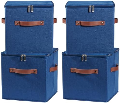 4PCS Storage Cubes with Lids Cotton Linen Fabric Bins Boxes by VinneGenzz