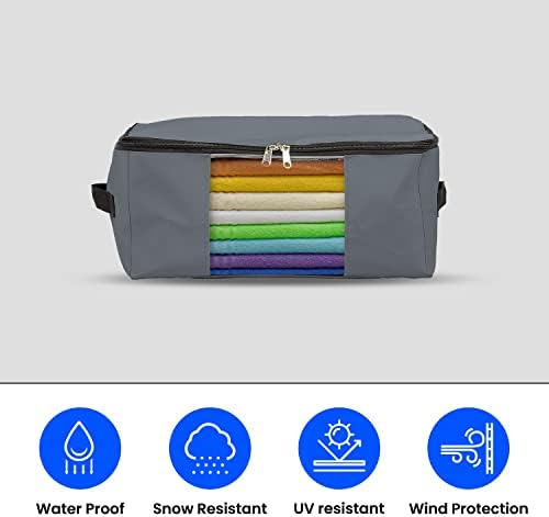 Covers & All Storage Bags, 90 litres Large size Space Saver bags Heavy Duty Storage Organizer Multipurpose, 12 Oz Waterproof UV-Resistant & Tear-Proof (Pack of 10, Grey) - Image 3