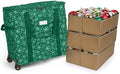 Covermates Keepsakes Rolling Adjustable Ornament Storage Bag – Heavy-Duty Polyester, FlexGrid Trays & Padded Dividers – Protective Holiday Organizer with Wheels, Handles & ID Window, Green Snowflake by Covermates