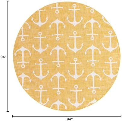 Unique Loom Outdoor Coastal Collection Area Rug - Ahoy (7' 10" Round, Yellow) - Image 2