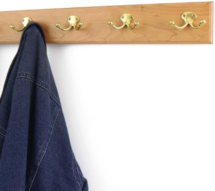 Cherry Coat Rack with Solid Brass Double Style Hooks (Natural, 36" x 3.5 with 7 hooks) - Image 4