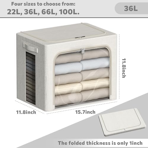 FHSQX 6 Pack Clothes Storage Bins,Lvory White, 15.7x11.8x11.8inch(36L) - Image 4