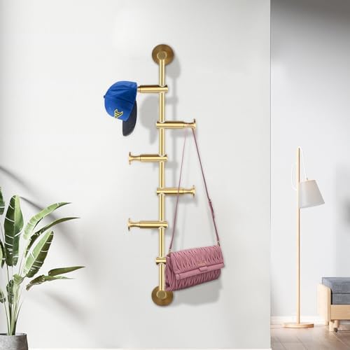 Vertical Coat Rack Wall Mounted, 6 Hooks Wall Mount Coat Hooks Coat Rack for Entryway Bedroom Coats Scarfs Bag Hat Umbrella Space Saving (Gold) (Gold) by Unknown