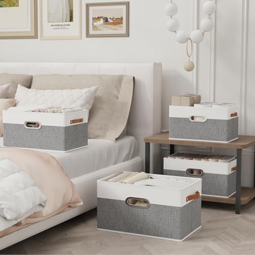 Yawinhe Collapsible Fabric Storage Bins,16.9x11.8x10.2in,White/Grey,4-Pack - Image 2