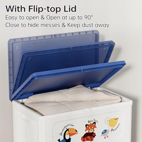 HAIXIN 130QT Large Storage Bin with Lid and Wheels, White-Blue-Red - Image 5