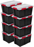 Sterilite 8 Pack Gasket Box, Stackable Plastic 13.5 Gallon Storage Container with Lids, Black - Waterproof and Dustproof Tote for Home Organization by Sterilite