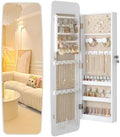 Nicetree Rounded Mirror Jewelry Cabinet, Lockable, Wall Mounted, Moon White by Nicetree
