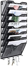 EasyPAG 8 Pocket Mesh Wall File Organizer with Key Hooks, Hanging Paper Folder Holder with Classify Label, Vertical Wall Mount Mail Organizer for Office Home Classroom, Black by EasyPAG