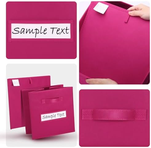 11x11 storage cube bins (Set of 10) Foldable Fabric storage cubes with 10 Labels Window Cards & a Pen,11 inch cube storage bin,Closet Organizers for Shelves,Cubby Organizer Boxes,Dark pink - Image 3