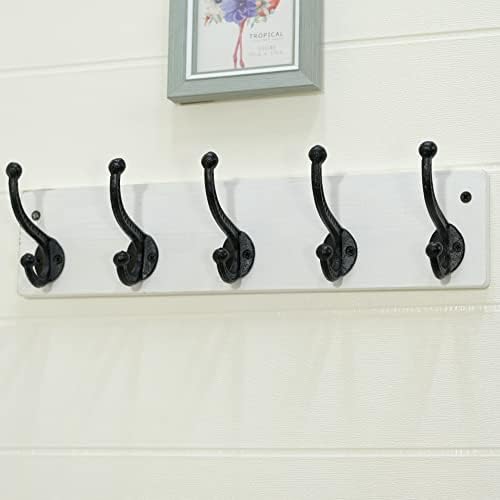 WEBI Rustic Coat Rack Wall Mount,5 Cast Iron Coat Hooks Wall Mounted,Heavy Duty Wall Coat Hanger Hooks for Hanging Coats,Clothes,Black on White,2 Packs - Image 4