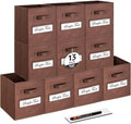 13x13x13 storage cube bins (Set of 10) Fabric storage cubes with 10 Labels Window Cards & a Pen, storage cubes 13x13, Collapsible 13 inch cube storage bins, Cubby Organizer Boxes, Brown by Artsdi