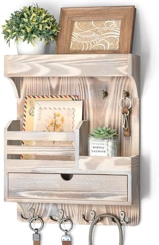 Rebee Vision Key Holder Wall Mount with Drawer for Entryway, Natural Wood by REBEEVISION