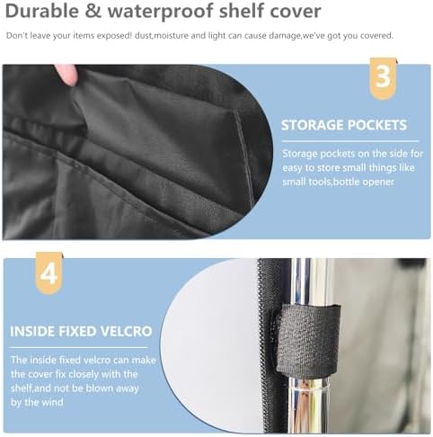 Wire Rack Covers,Heavy Duty 600D Dustproof Waterproof Storage Rack Covers for Metal Shelves,Storage Shelf Cover with Zipper for Wire Shlef,36''W x 19''D x 62''H,Black with Clear Front - Image 6